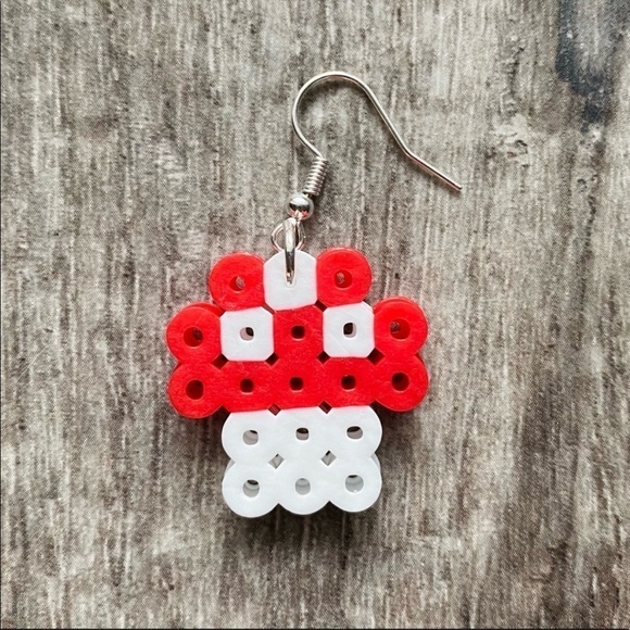 Mushroom earrings handmade perler beads jewelry - Picture 2 of 2